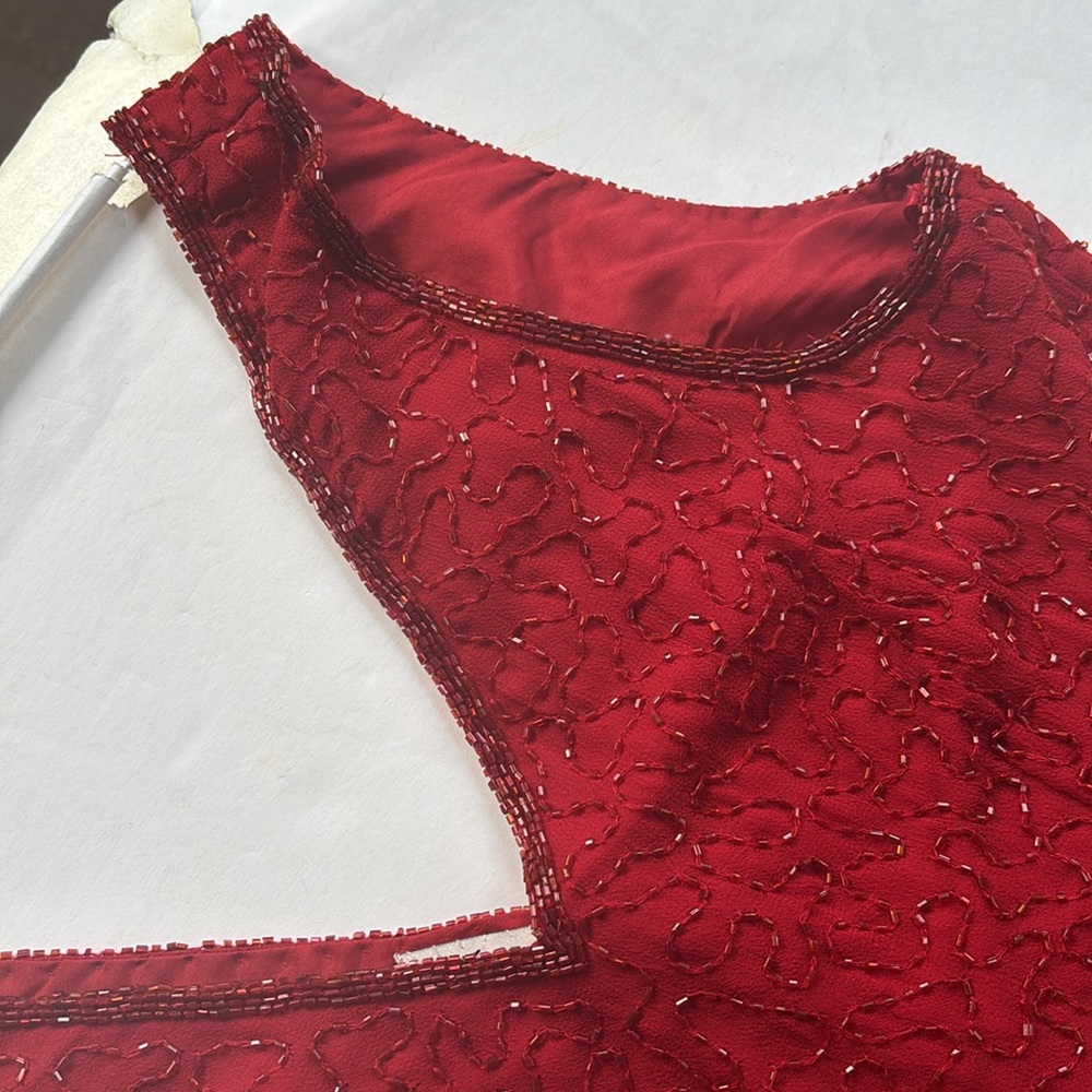 Vintage J Kara 90 2000 Beaded Short Gown Dress Flapper Red Medium y2k Nordstrom - Picture 11 of 17